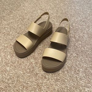 CROCS- Brooklyn “Low Wedge” in Champagne. Womens size 11